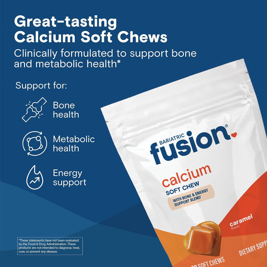Bariatric Fusion Bariatric Calcium Supplement Chews | Calcium Citrate With Vitamin D3 Bariatric Vitamin | Sugar Free Chewable | 500Mg | Strawberry | 60 Count