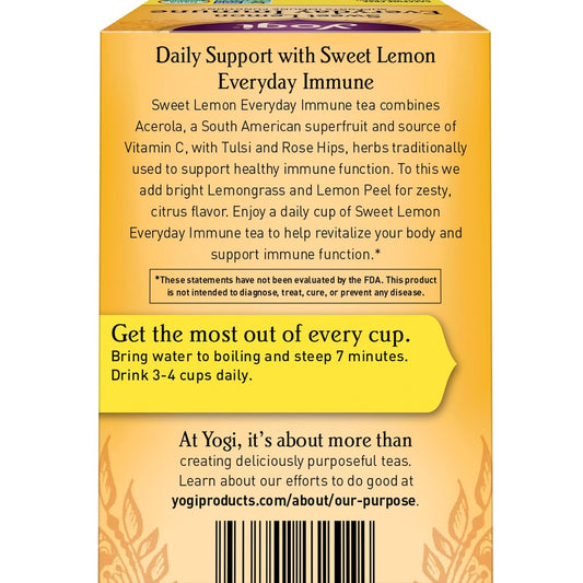 Yogi Tea Sweet Lemon Everyday Immune Tea - 16 Tea Bags Per Pack (4 Packs) - Daily Immune Support Tea - Delicious Lemon Tea Bags - Includes Tulsi, Lemongrass, Rose Hip, Lemon Peel & More