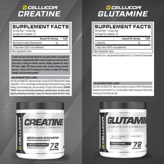 Cellucor Creatine & Glutamine Bundle, Creatine Monohydrate 72 Servings + Glutamine Powder 72 Servings