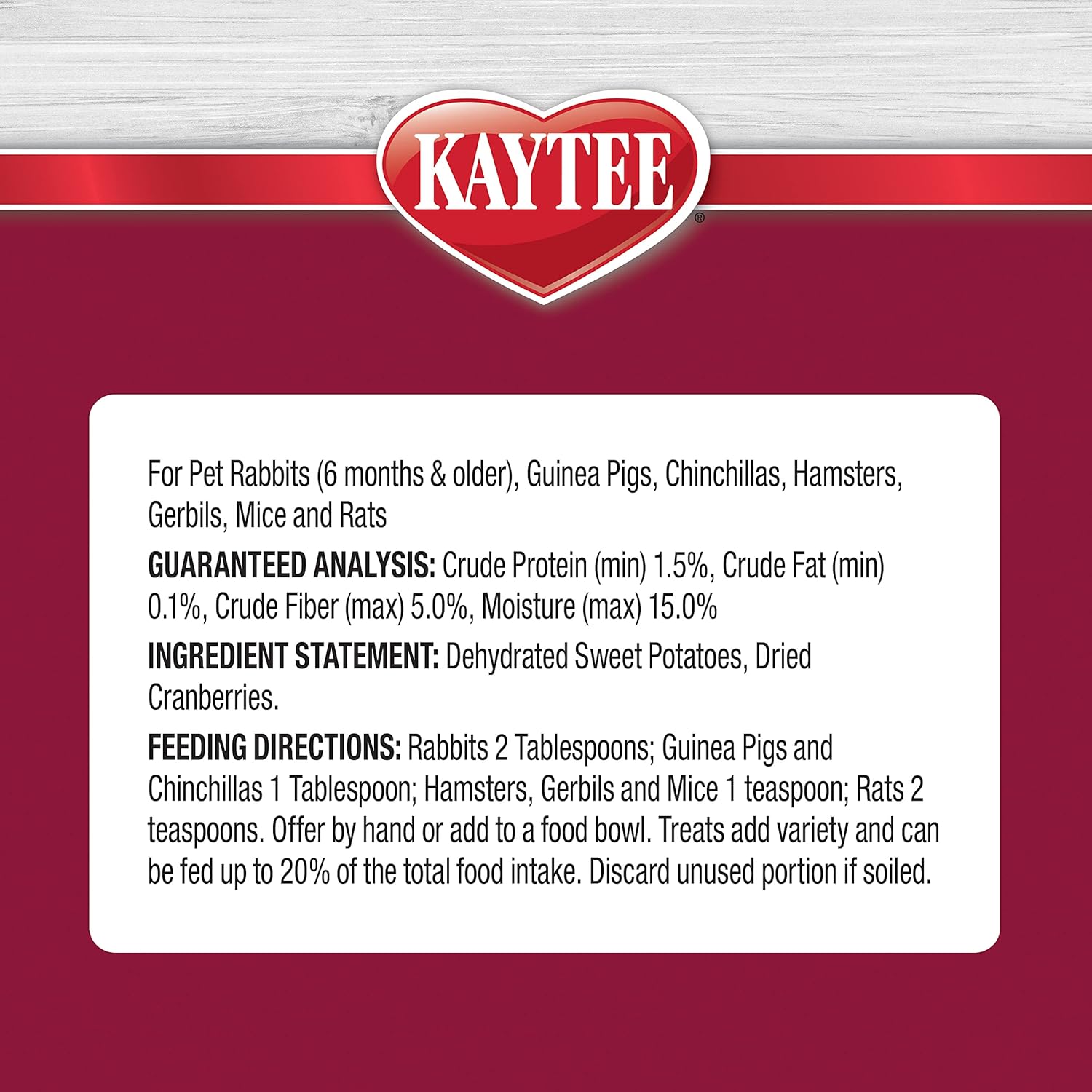 Kaytee Natural Snack with Superfoods For Pet Guinea Pigs, Rabbits, Hamsters, and Other Small Animals, Sweet Potato & Cranberry, 3 Ounces : Pet Supplies