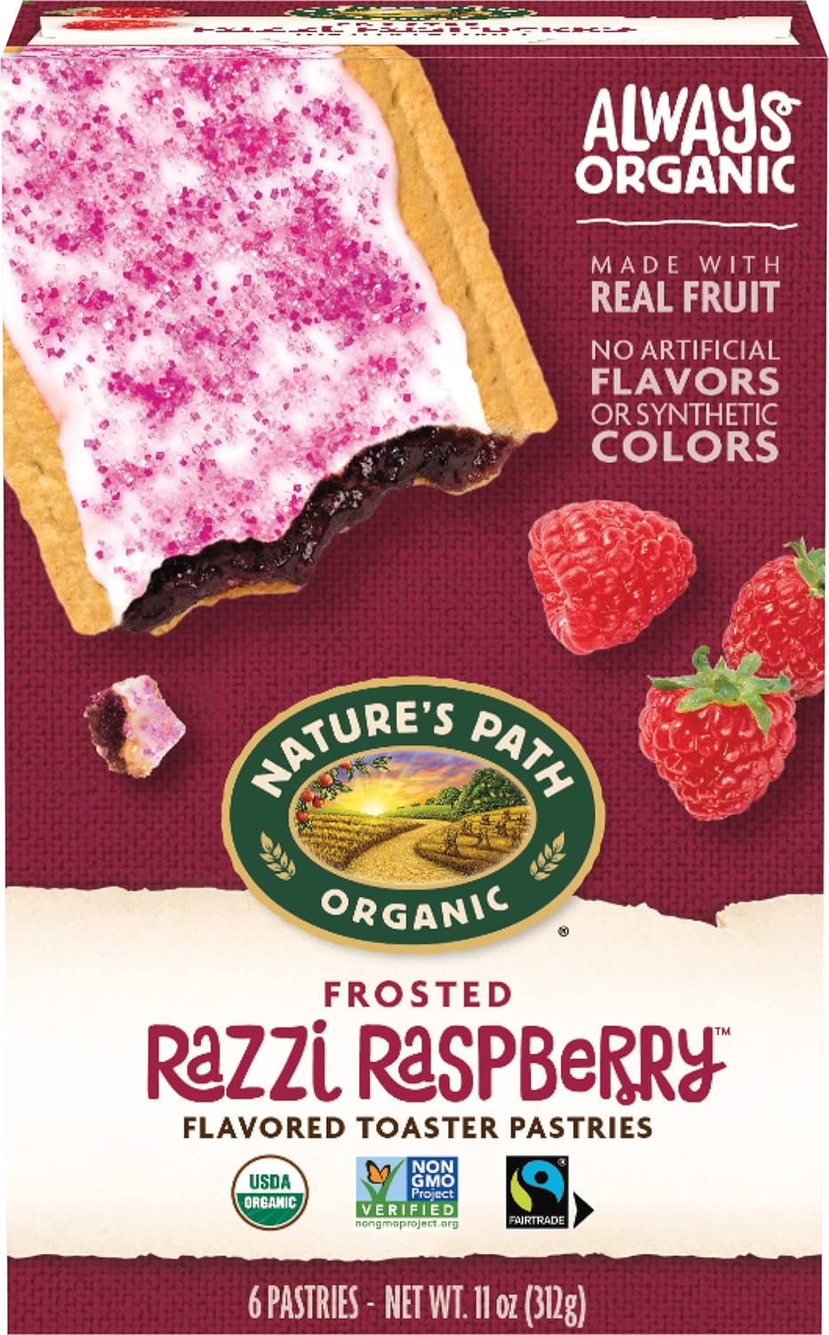 Nature’s Path Frosted Razzi Raspberry Toaster Pastries, Healthy, Organic, 11-Ounce Box (Pack of 12), Made From Real Raspberries