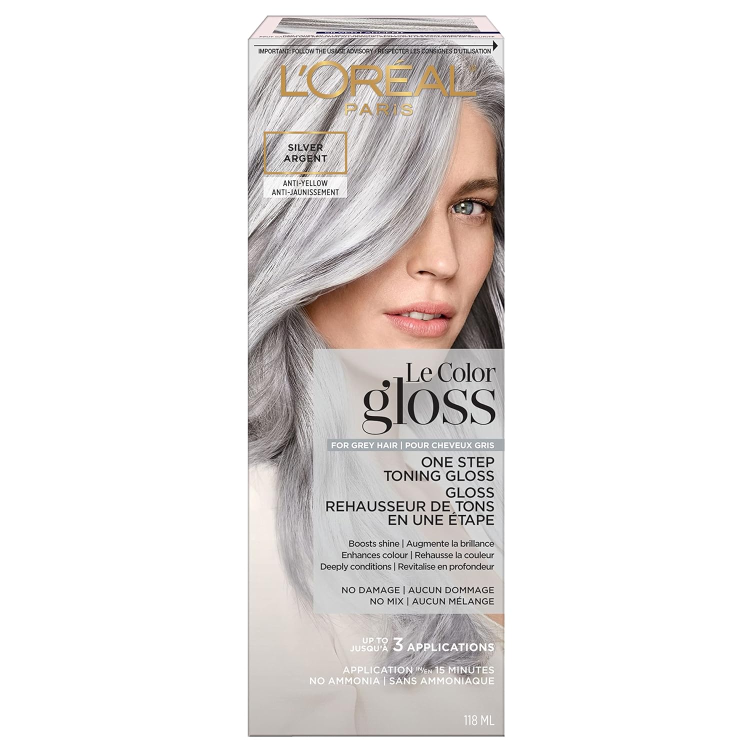 L'Oreal Paris Le Color Gloss One Step In-Shower Toning Hair Gloss, Neutralizes Brass, Conditions & Boosts Shine, Silver, 4 Ounce