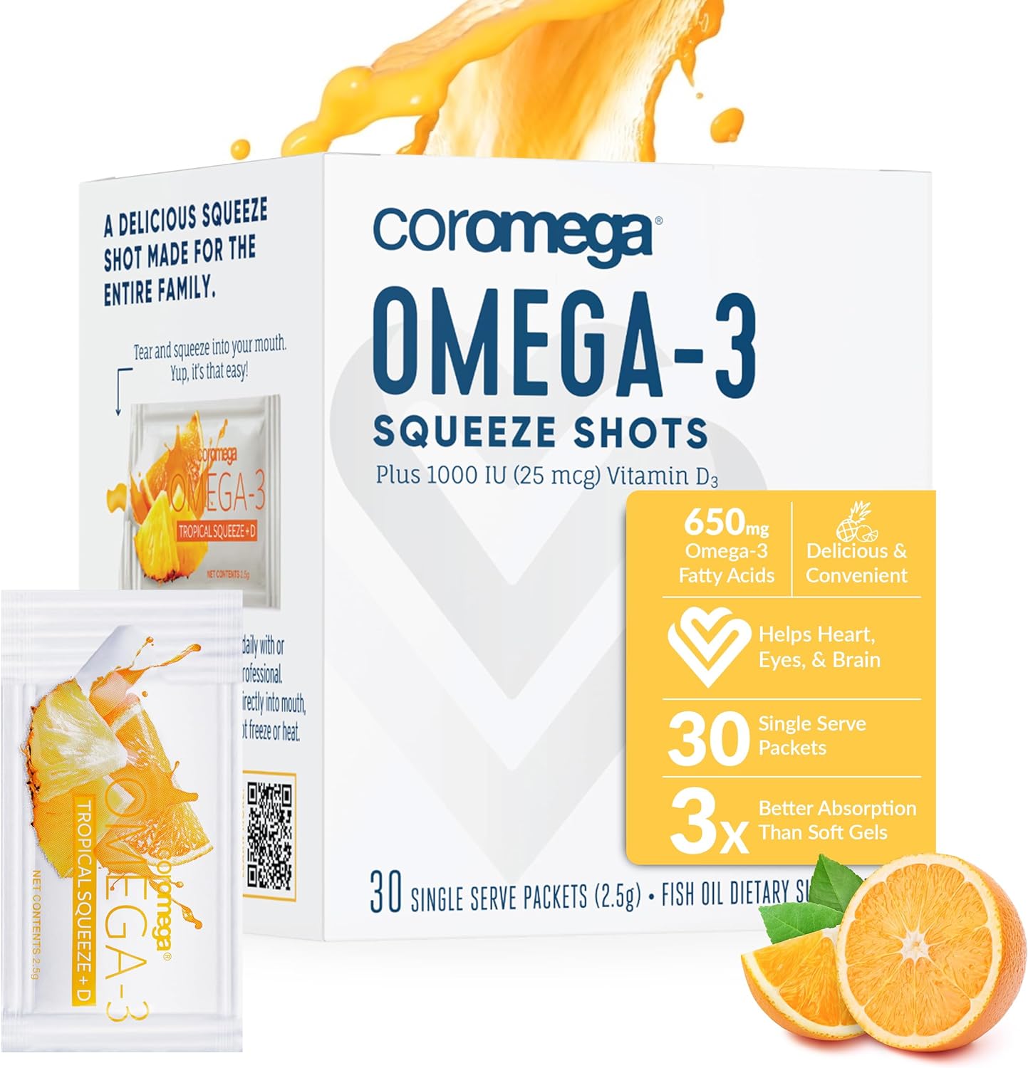 Coromega Omega 3 Fish Oil Supplement with Additional Vitamin D3, 650mg
