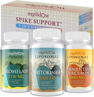 Spike Support Trio | Liposomal Nattokinase 8000 Fu 500Mg, Bromelain 1150 Mg & Fermented Curcumin 1800 Mg | High Potency, Enhanced Absorption Formula | For Immune, Heart & Circulation | 60 Day Supply