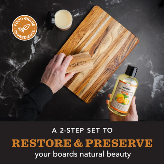 CLARK'S Cutting Board Oil And Wax Kit - All Natural Food Grade Mineral Oil - 2-Step Set To Restore And Preserve Your Boards Natural Beauty - Easy To Apply - 100% Natural Food Grade Ingredients