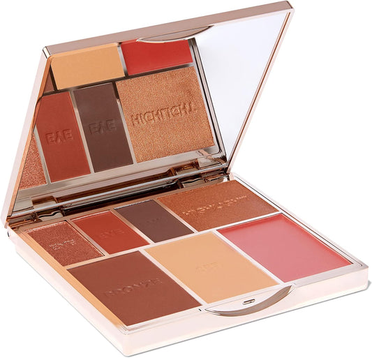 Bare Basics Face & Eye Palette From Sculpted By Aimee (Rose) - Travel-Friendly, Nude Look Eyeshadow, Highlight, Bronzer, Blush & Setting Powder