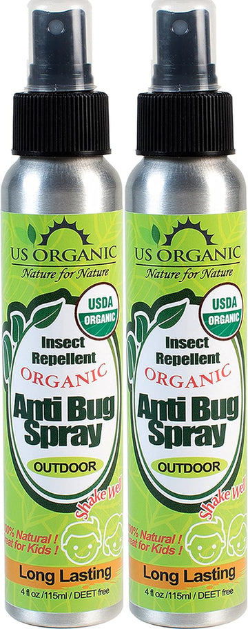 US Organic Mosquito Repellent Anti Bug Outdoor Pump Sprays, USDA Certification, Cruelty Free, Proven Results by Lab Testing, Deet-Free (4 oz - Value 2 Pack)