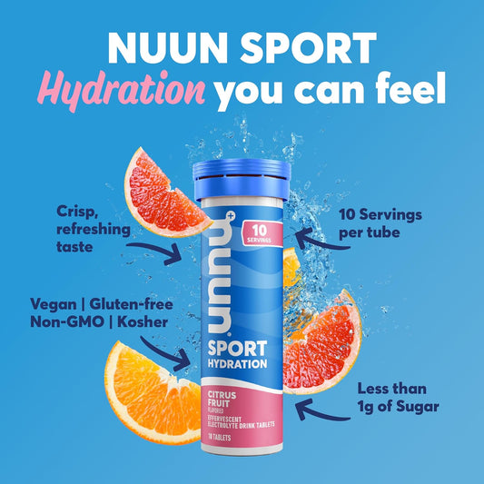 Nuun Sport: Electrolyte-Rich Sports Drink Tablets, Citrus Fruit, Box Of 4 Count (40 Servings), Sports Drink For Replenishment Of Essential Electrolytes Lost Through Sweat (Asm 8Pk Nucf New)