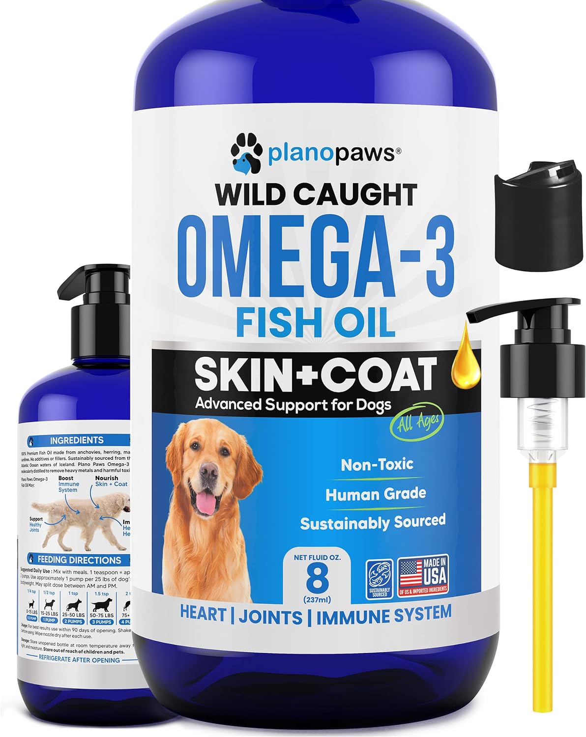 Omega 3 Fish Oil for Dogs - Better Than Salmon Oil for Dogs - Dog Fish Oil Supplement for Shedding, Allergy, Itch Relief - Supports Dry Skin, Joints - Dog Skin and Coat Supplement - Fish Oil Liquid