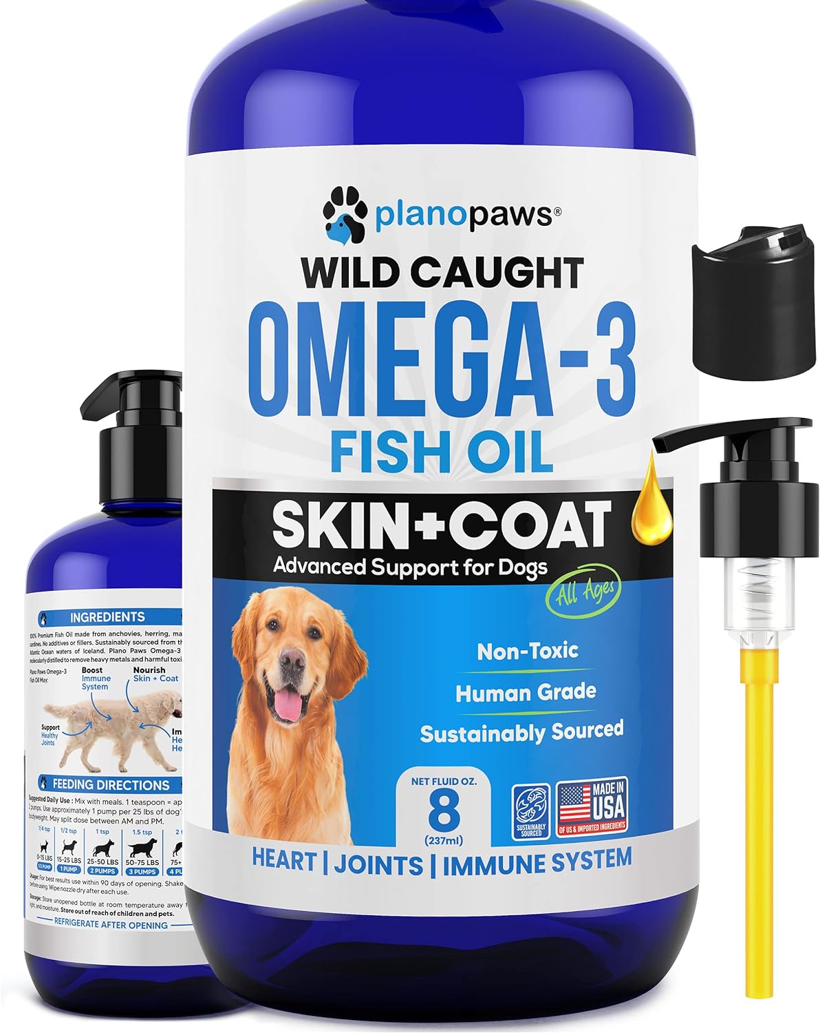 Omega 3 Fish Oil For Dogs - Better Than Salmon Oil For Dogs - Dog Fish Oil Supplement For Shedding, Allergy, Itch Relief - Supports Dry Skin, Joints - Dog Skin And Coat Supplement - Fish Oil Liquid