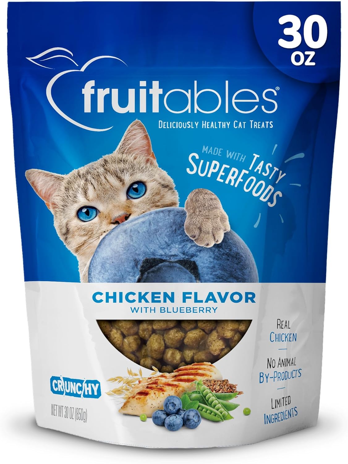 Fruitables Cat Treats – Crunchy Treats for Cats – Healthy Low Calorie Treats Packed with Protein – Free of Wheat, Corn and Soy – Made with Real Chicken with Blueberry – 30 Ounces