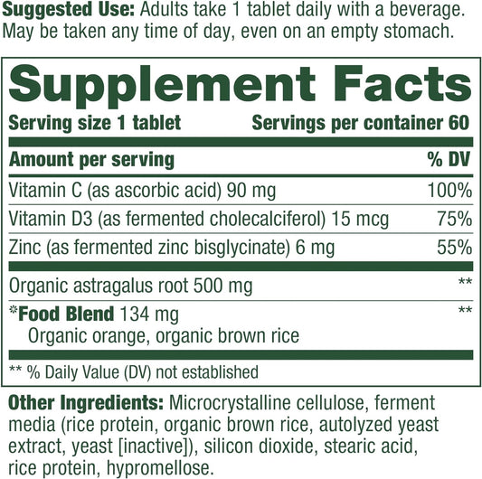 MegaFood Daily Immune Support - Immune Support Supplement with Vitamin C, Vitamin D, Zinc, Astragalus Root, and More - Vitamins for Women & Men - Non-GMO - Made Without 9 Food Allergens - 60 Tabs