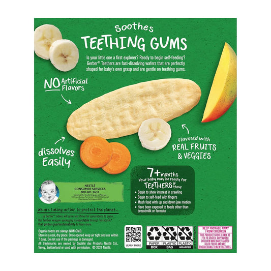 Gerber Snacks For Baby Teethers, Organic Gentle Teething Wafers, Mango Banana Carrot, 1.7 Ounce, 12 Count Box