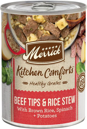 Merrick Kitchen Comforts Healthy And Natural Canned Adult Dog Food With Gravy, Beef Tips And Rice Stew - (Pack Of 12) 12.7 Oz. Cans