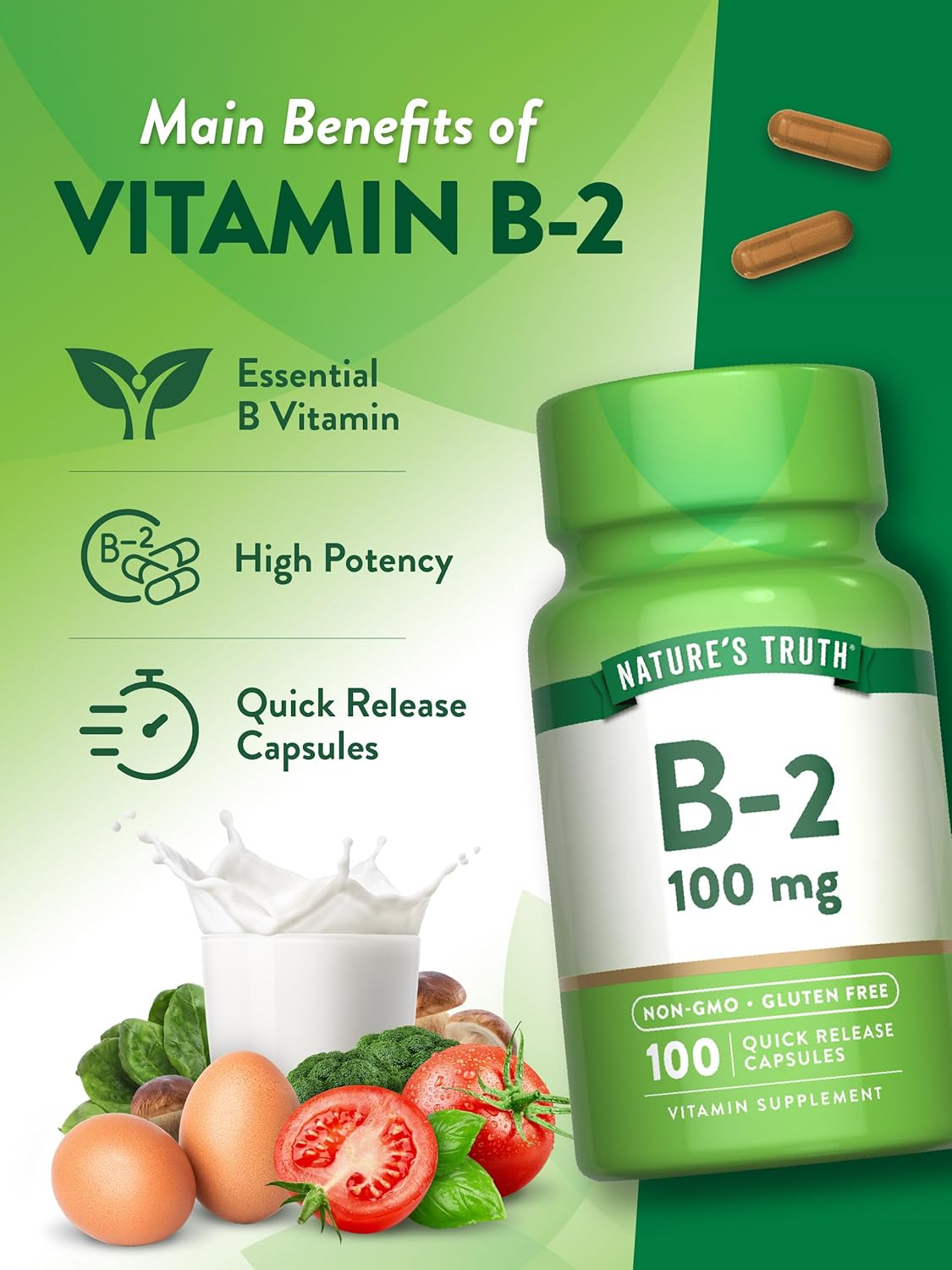 Nature's Truth B2 Vitamin | 100mg | 100 Capsules | Non-GMO & Gluten Free Supplement | Riboflavin : Health & Household