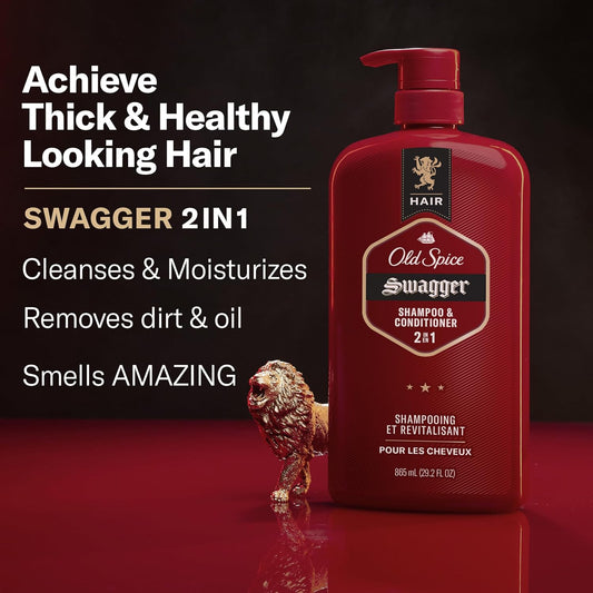 Old Spice Swagger 2-In-1 Shampoo And Conditioner Set For Men, Cedarwood Lime Scent, Get Up To 80% Fuller-Looking Hair, Barbershop Quality, 29.2 Fl Oz Each, 2 Pack