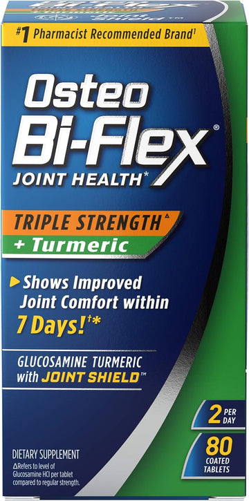 Osteo Bi-ex Triple Strength Glucosamine with Turmeric, Joint Health Supplement, Coated Tablets, Original Version, 80 Count