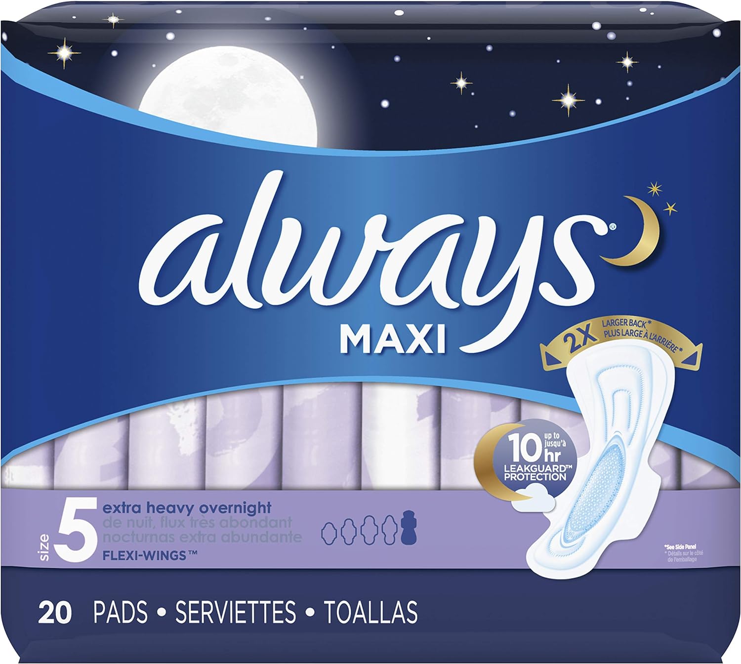 Always Maxi Extra Heavy With Wings Overnight Pads, 20 Count (Pack of 2) : Health & Household