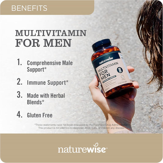 Naturewise Multivitamin For Men - Daily Male Support - Minerals & Herbs For Energy, Performance, Immunity - With Vitamin A, C, D, B-Complex - Soy & Gluten-Free, Non-Gmo - 240 Capsules[6-Month Supply]