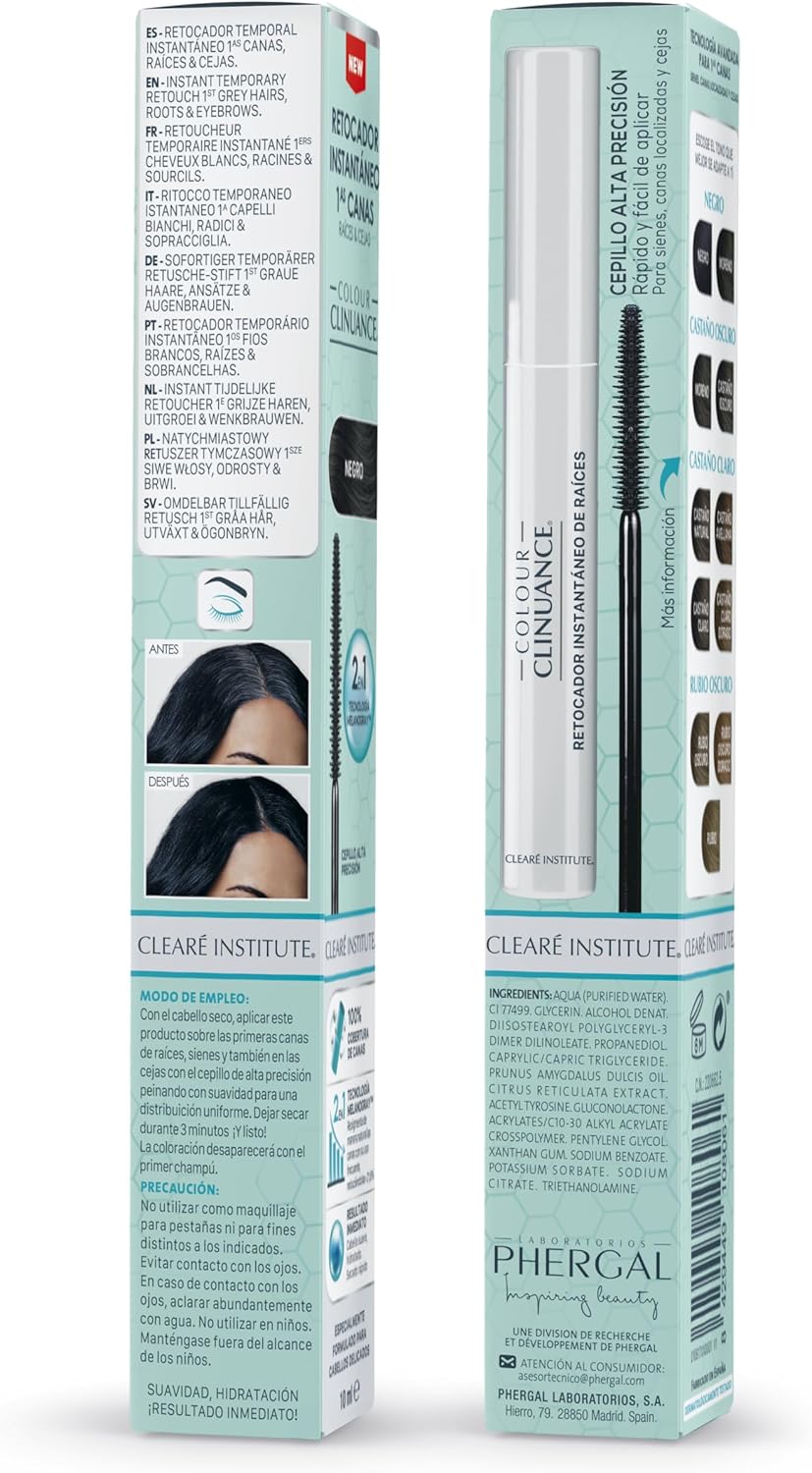 Colour Clinuance Temporary Instant Retoucher For First Grey Hair, Roots And Eyebrows Quick And Easy To Use Perfect Coverage And Maximum Precision Black Colour 10 Ml