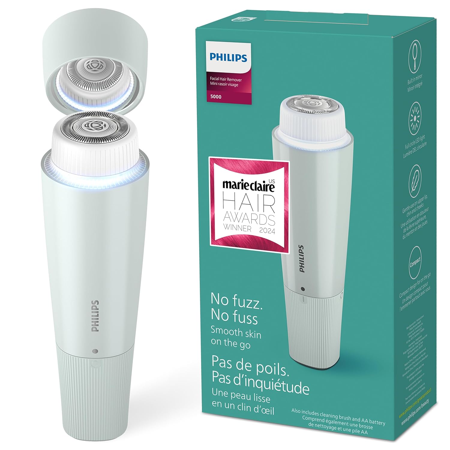 Philips Beauty Series 5000 Electric Shaver And Personal Groomer For Women, Cordless & Compact, Hypoallergenic Head, Gentle & Quick Hair Removal Easy Finishing Touch Ups, Mint Green, Brr474/00