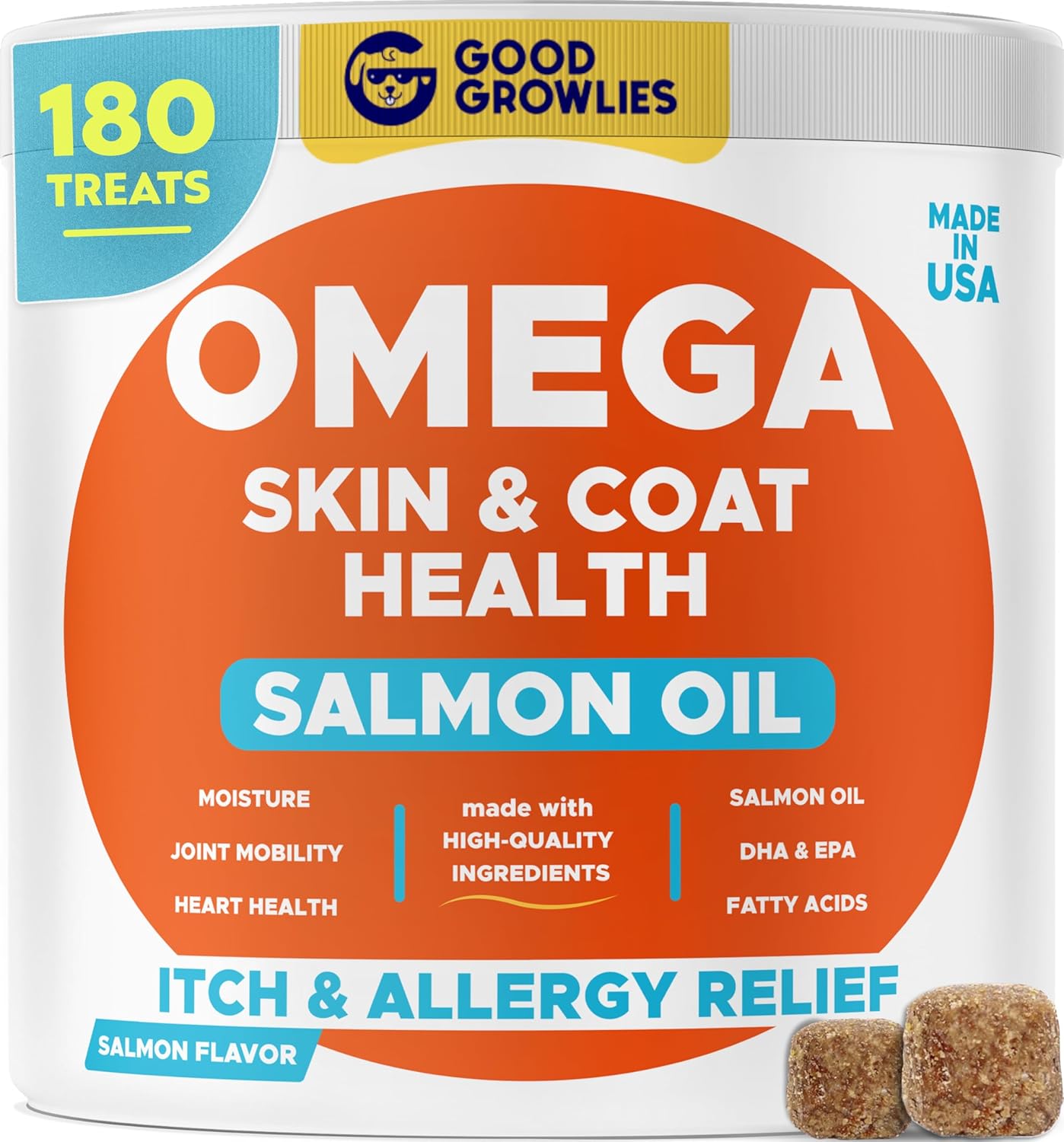 Omega 3 Alaskan Fish Oil Treats For Dogs 180 Ct - Dry & Itchy Skin Relief + Allergy Support - Shiny Coats - Epa&Dha Fatty Acids - Natural Salmon Oil Chews, Hip & Joint Support - Salmon