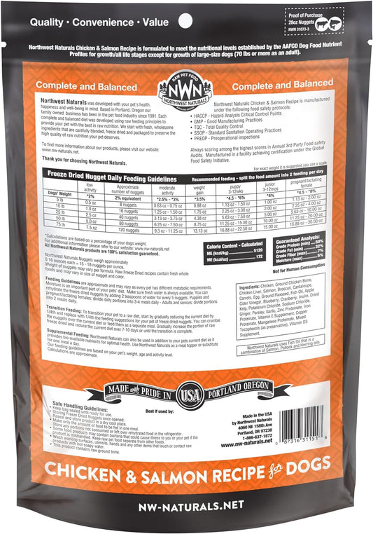 Northwest Naturals Freeze-Dried Chicken & Salmon Dog Food - Bite-Sized Nuggets - Healthy, Limited Ingredients, Human Grade Pet Food, All Natural - 25 Oz (Packaging May Vary)