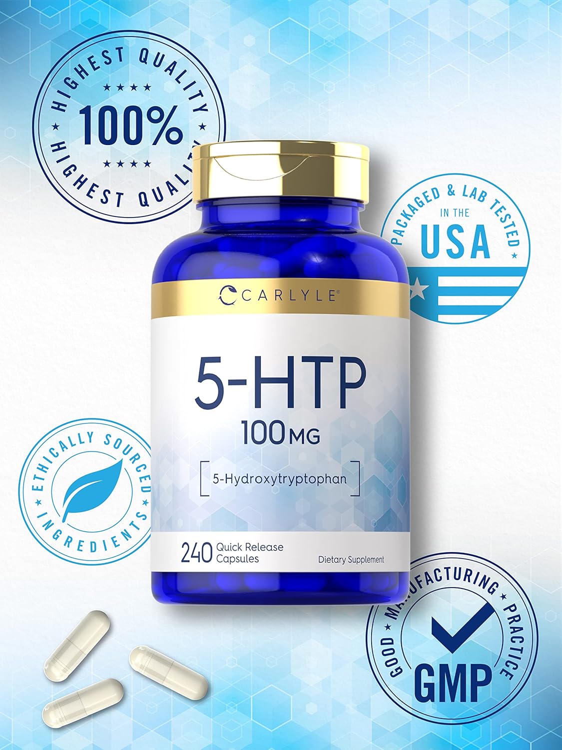 Carlyle 5HTP | 100mg | 240 Capsules | 5 Hydroxtryptophan | Non-GMO & Gluten Free Supplement : Health & Household