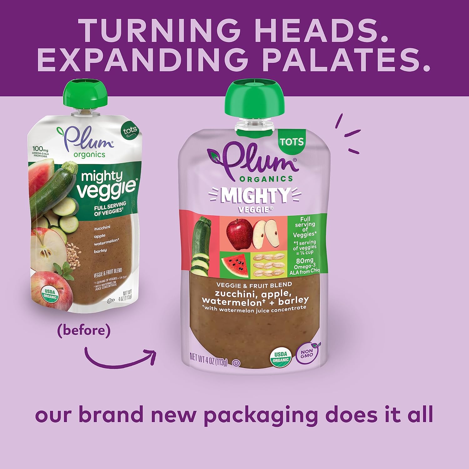 Plum Organics | Mighty Veggie Blends | Organic Baby Food Meals [12+ Months] | Zucchini, Apple, Watermelon & Barley | 4 Ounce Pouch (Pack Of 12) : Everything Else