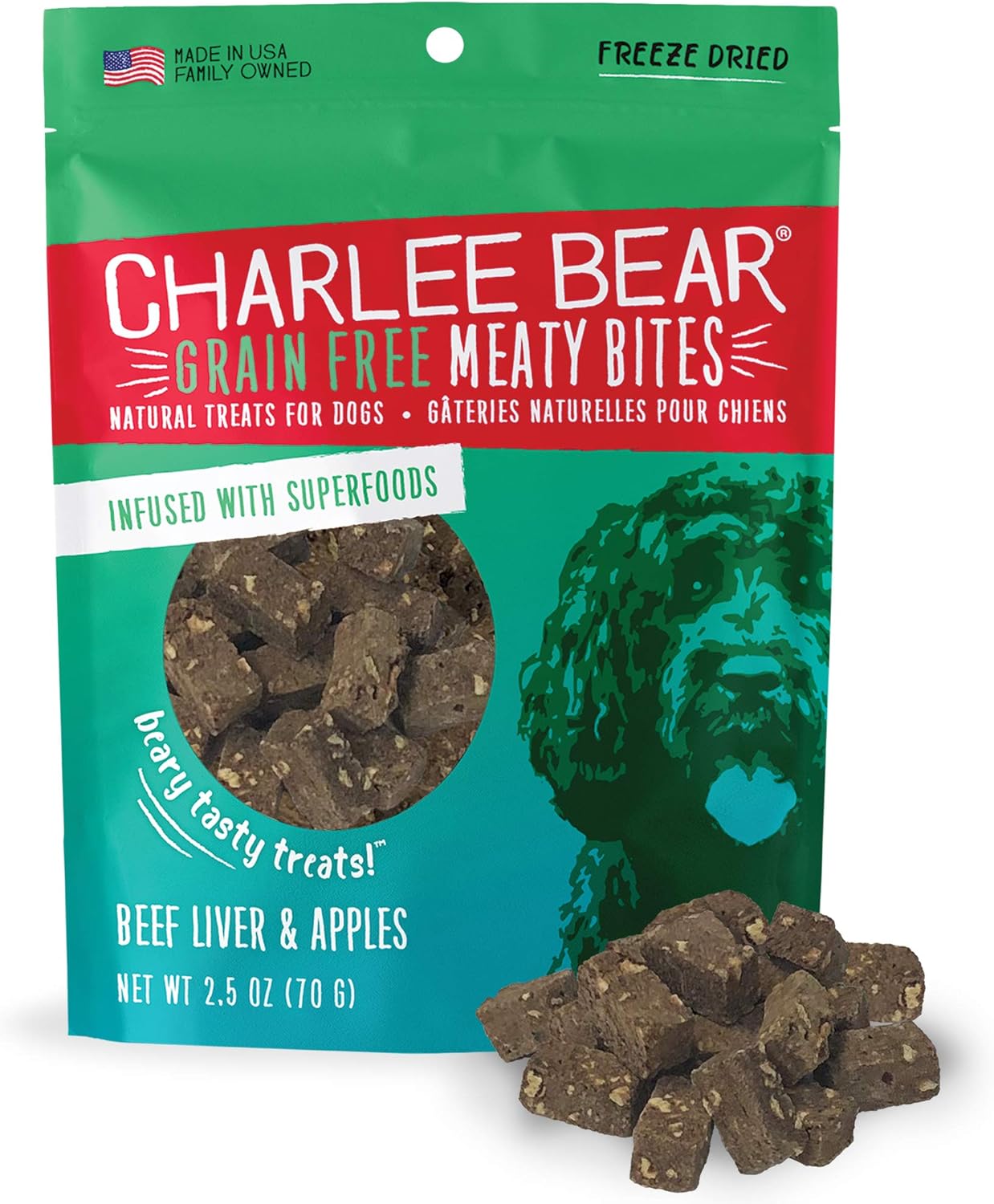 Charlee Bear Meaty Bites Dog Treats, Beef Liver & Apples, 2.5Oz