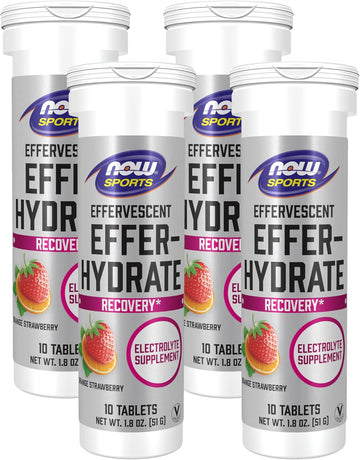 Now Sports Nutrition, Effervescent Effer-Hydrate, Electrolyte Supplement, Recovery*, Orange Strawberry, 10 Tablets (Pack Of 4)