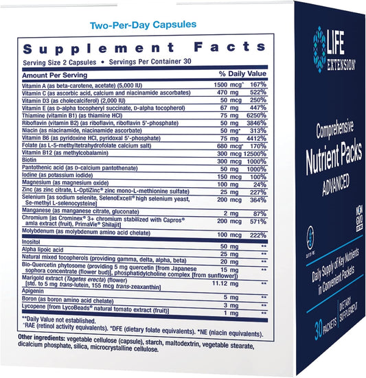 Life Extension Comprehensive Nutrient Packs Advanced - Oil-Based Nutrients - Multivitamin & Minerals Supplements With Omega-3, Coq10 For Health And Longevity – Gluten Free, Non-Gmo - 30 Packets