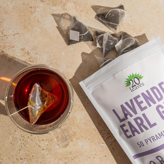 Lavender Earl Grey Black Tea - 100% Certified Organic - 50 Pyramid Tea Bags Sachets In Resealable Bag