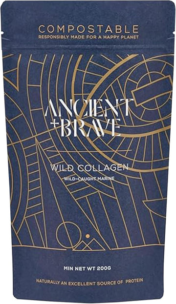 Ancient + Brave Wild Collagen Powder 200G - Pure Hydrolyzed Marine Collagen Peptides (Fish) - Best Collagen Powder For Women - High Protein - Halal Certified - Compostable Packaging Paper