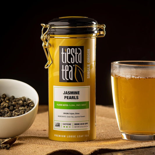 Tiesta Tea - Jasmine Pearls Green Tea | Single Origin Premium Jasmine Loose Leaf Tea From China | Medium Caffeinated | Make Hot Or Iced Tea & Up To 50 Cups | 100% Pure Unblended - 5Oz Refillable Tin