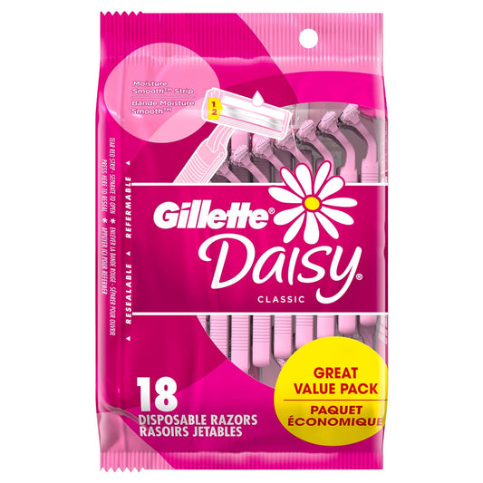 Gillette Venus Daisy Classic Disposable Razors for Women, 18 Count, Hair Removal for Women