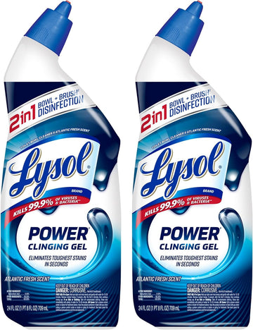 Lysol Power Toilet Bowl Cleaner Gel, For Cleaning And Disinfecting, Stain Removal, 24 Fl Oz (2-Pack),Packaging May Vary