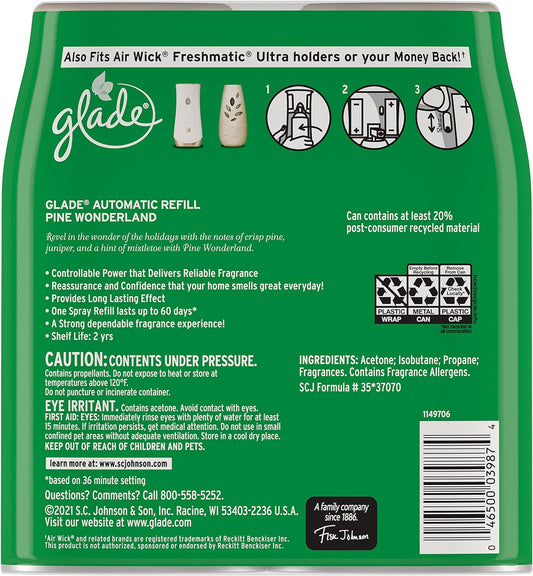 Glade Automatic Spray Refill, Air Freshener for Home and Bathroom, Pine Wonderland, 6.2 Oz, 2 Count