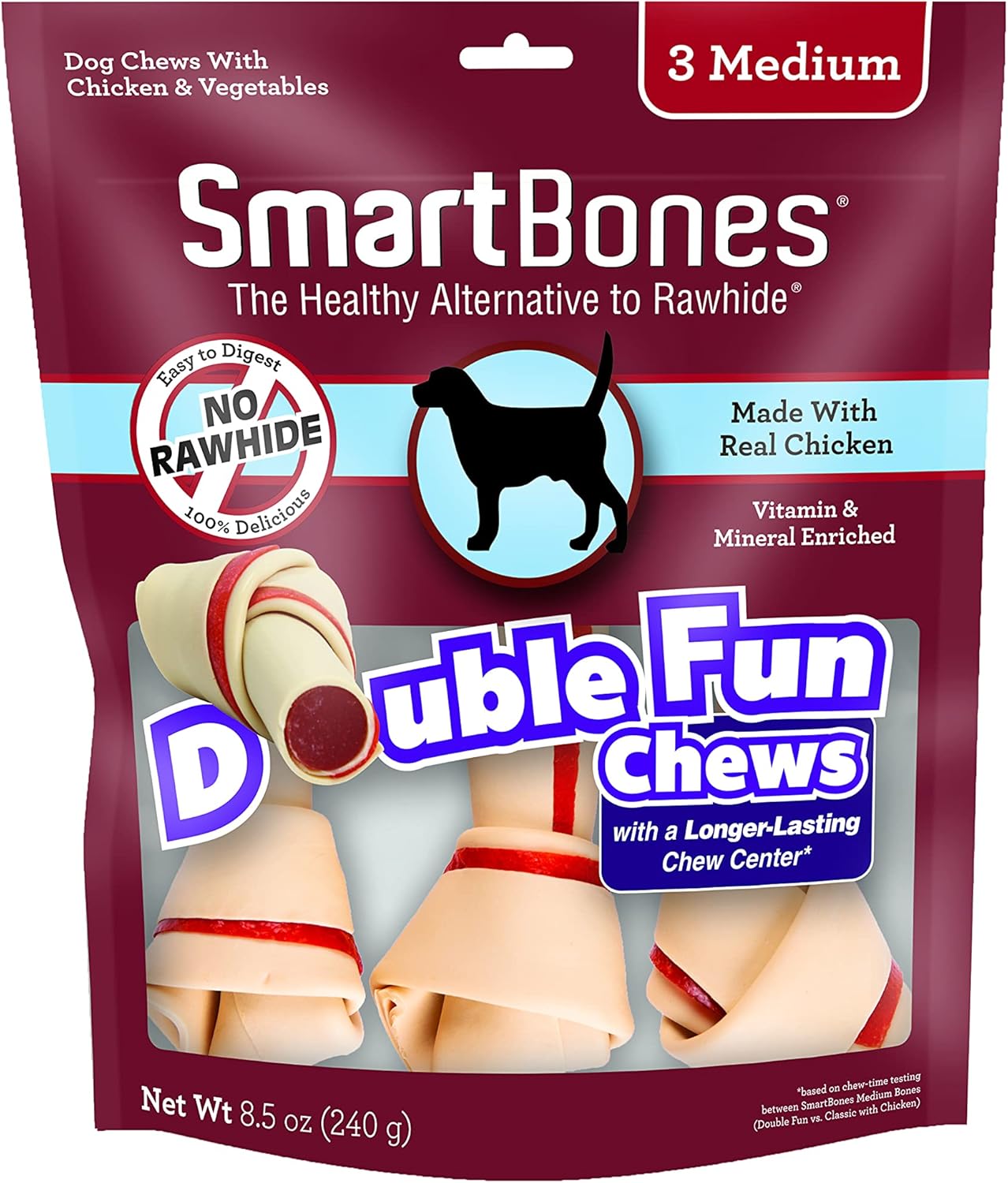 Smartbones Doubletime Chews 3 Count, Medium, Rawhide-Free Chews For Dogs With Long-Lasting Chew Center