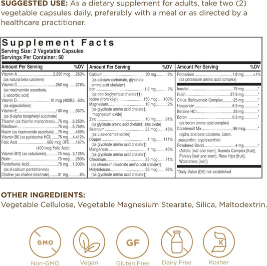 Solgar Formula Vm-75 - 120 Vegetable Capsules - Vitamin A, B6, B12, C, D, E - Biotin, Magnesium, Calcium, Copper, Iron, Zinc, Folic Acid, Niacin - Non-Gmo, Vegan, Gluten Free - 60 Servings