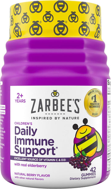 Zarbee'S Elderberry Gummies For Kids With Vitamin C; Zinc & Elderberry; Daily Childrens Immune Support Vitamins Gummy Children Ages 2 And Up; Natural Berry Flavor; 42 Count