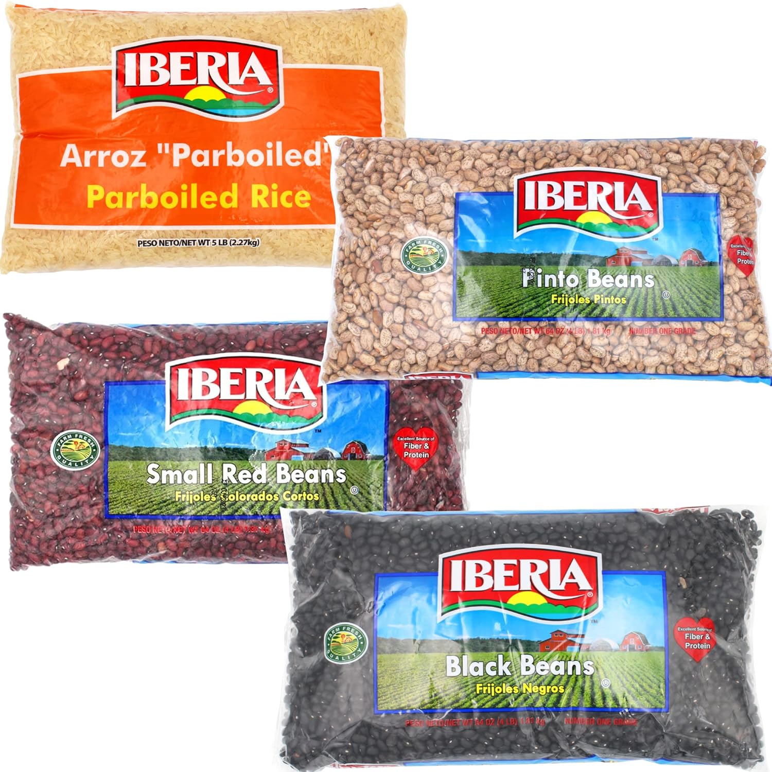 Iberia Long Grain Parboiled Rice, 5 lb. + Iberia Black Beans, 4 lb. + Iberia Pinto Beans 4 lb. + Ibeia Small Red Beans 4 lb. : Grocery & Gourmet Food