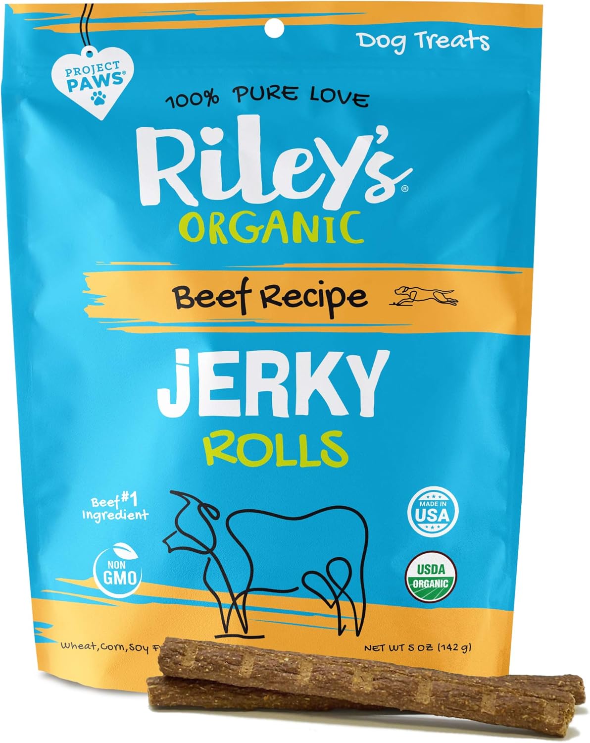Riley'S Organic Dog Jerky Treats - Beef Dog Training Treats - Organic - Soft Jerky Treats For Dogs - Easy Snap For Any Size Dog - 5 Oz