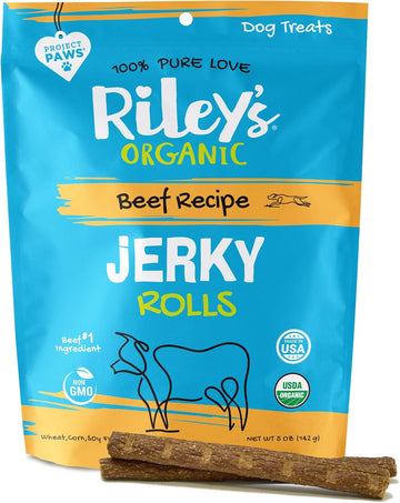 Riley'S Organic Dog Jerky Treats - Beef Dog Training Treats - Organic - Soft Jerky Treats For Dogs - Easy Snap For Any Size Dog - 5 Oz
