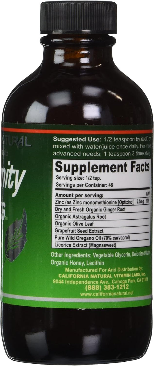 California Natural Immunity Shots 4oz Bottle Opti-Zinc, Organic Ginger Root, Oregano Oil - Potent & Pure Immune System Booster - Immune System Support (Pack of 1)