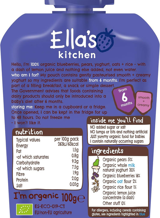 Ellas Kitchen Organic Blueberry And Pear Baby Brekkie, 100 G