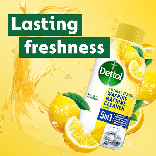 Dettol Washing Machine Cleaner Citrus 250 Ml - Deep Clean Antibacterial Drum Treatment, Prevents Odours, Kills 99.99% Germs, Fresh Laundry Solution, Effective Hygiene, Odour-Free Performance