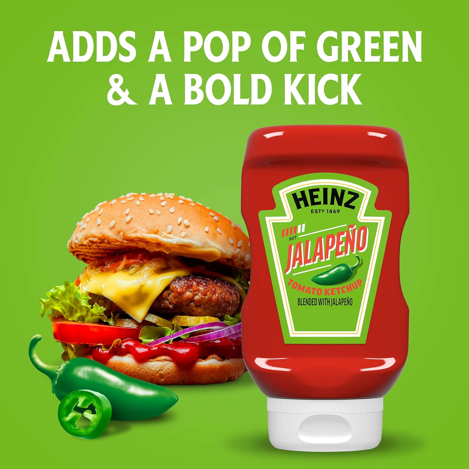 Heinz Tomato Ketchup Blended With Jalapeno, 14 Oz Squeeze Bottle