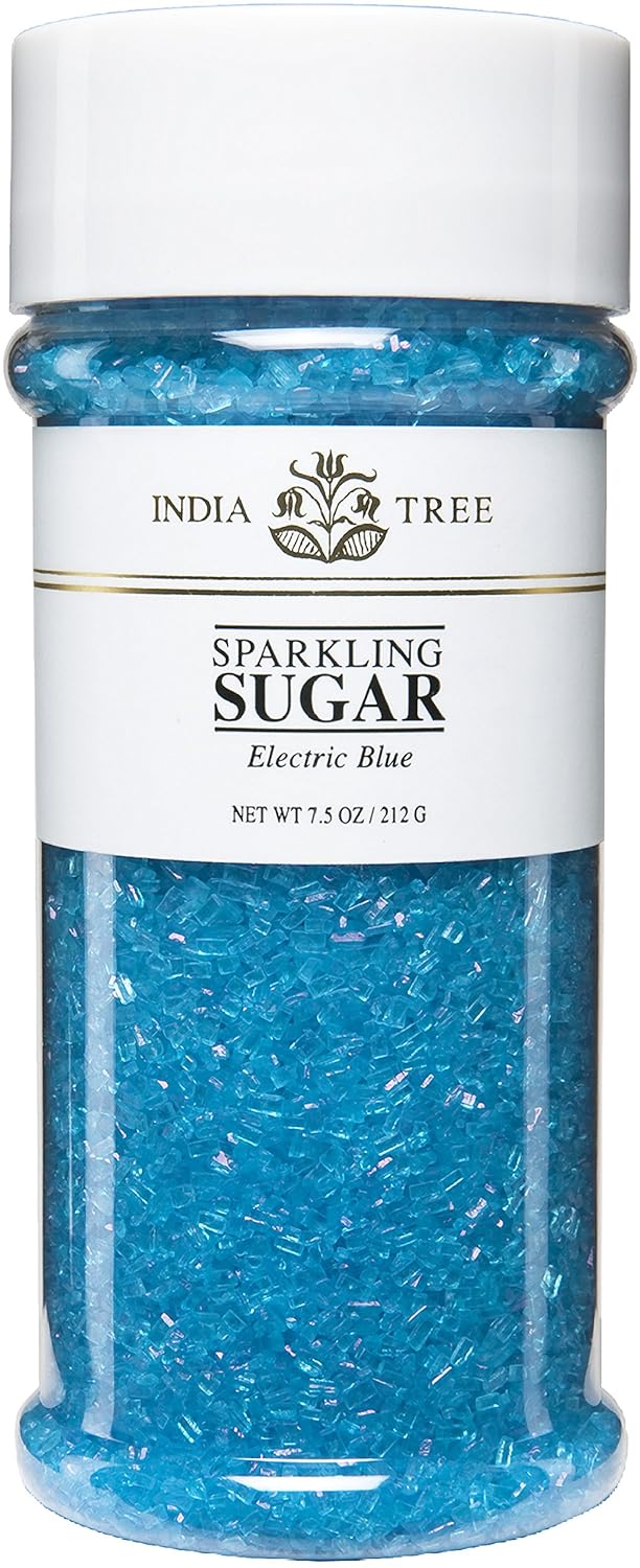 India Tree, Electric Blue Sparkling Sugar, Large Jar | Shimmery Sprinkles For Baking & Decorating | 7.5 Oz Jar (Pack Of 4)