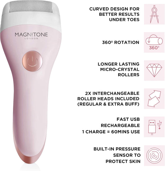 Magnitone Well Heeled 2 Rechargeable Express Pedicure System Electric Hard Skin Remover, Pink, 1 Count